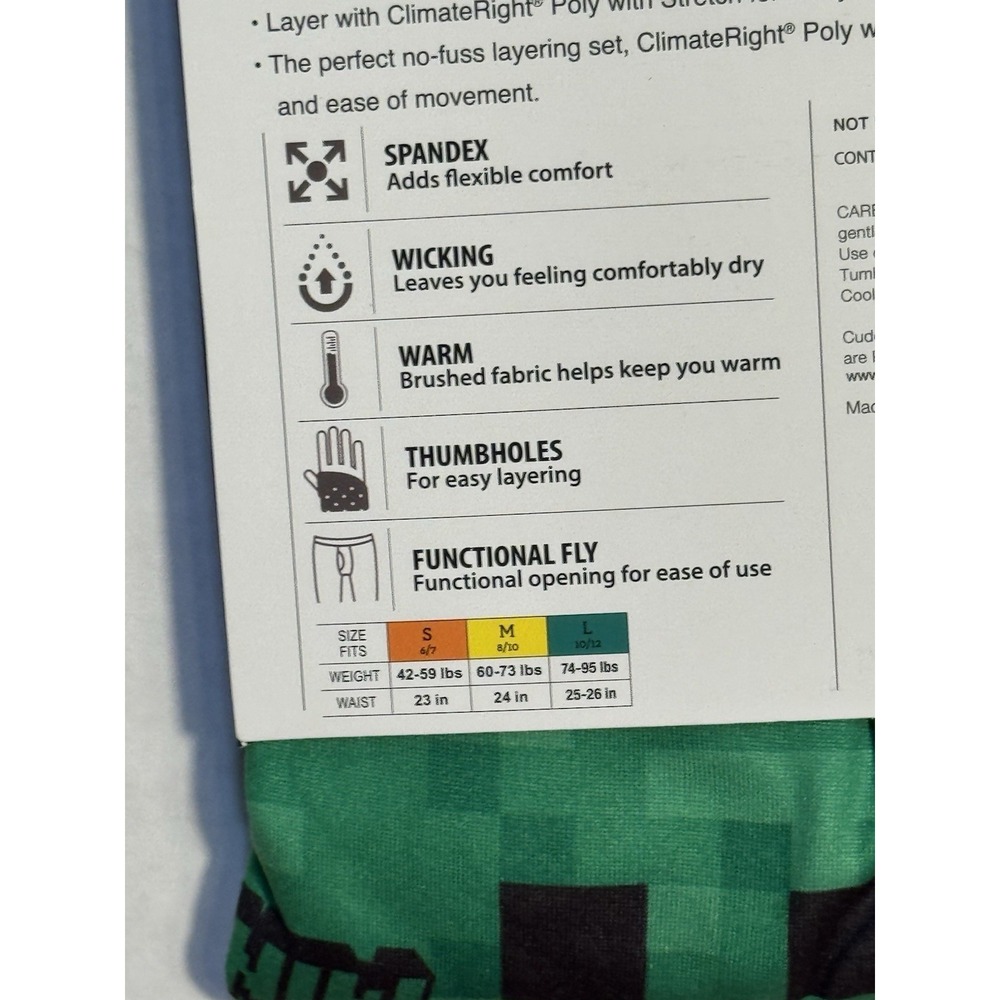 Cuddle Duds Boy's ClimateRight Minecraft Warm Underwear Set‎ Brand New Size 6/7 - Picture 9 of 10